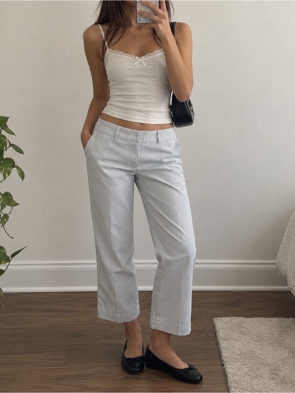 Light Blue Stripe Low Rise Capri Pants Women 9‎ Y2K Coquette Coastal Old Money